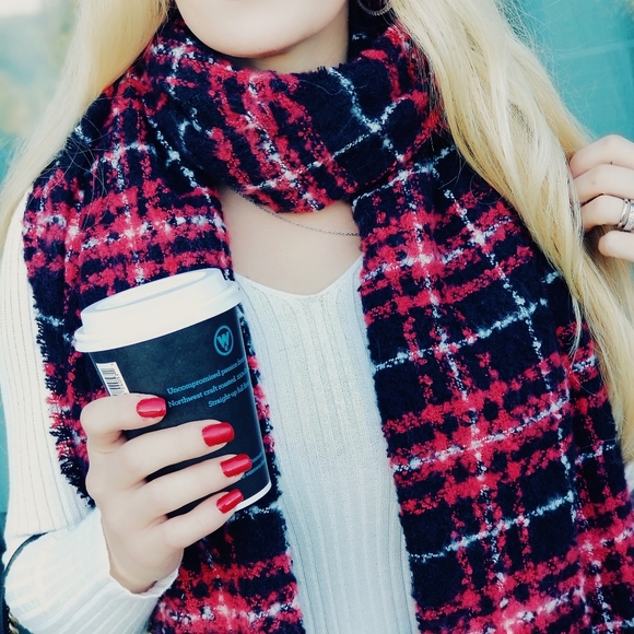 Soft Plaid Print Oblong Scarf - Gift - Red… - Picture 3 of 5